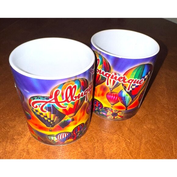 Albuquerque Balloon Fiesta Ceramic Coffee Mugs Set Of 2 Vibrant Colors 11 Oz Cap - Picture 2 of 5